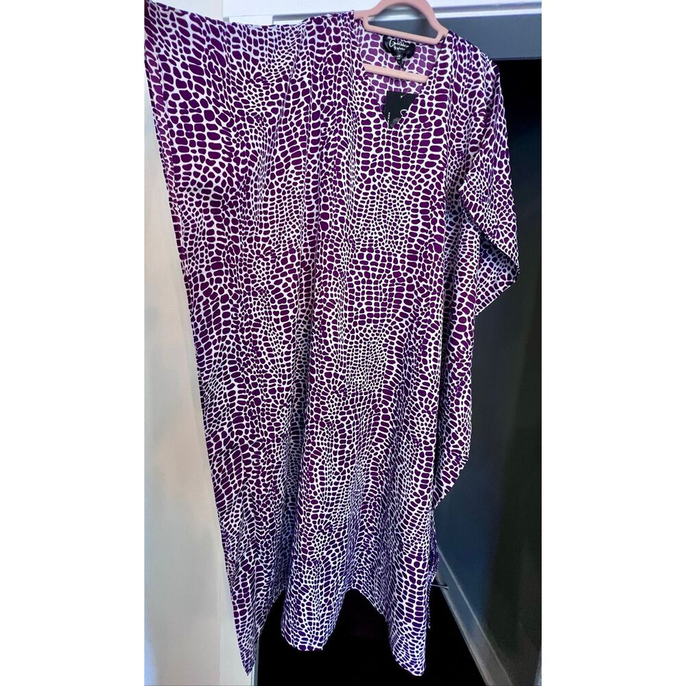 NWT Goddess Crocodile Print V-Neck Long Kaftan Dress Purple White One Size - Picture 3 of 6